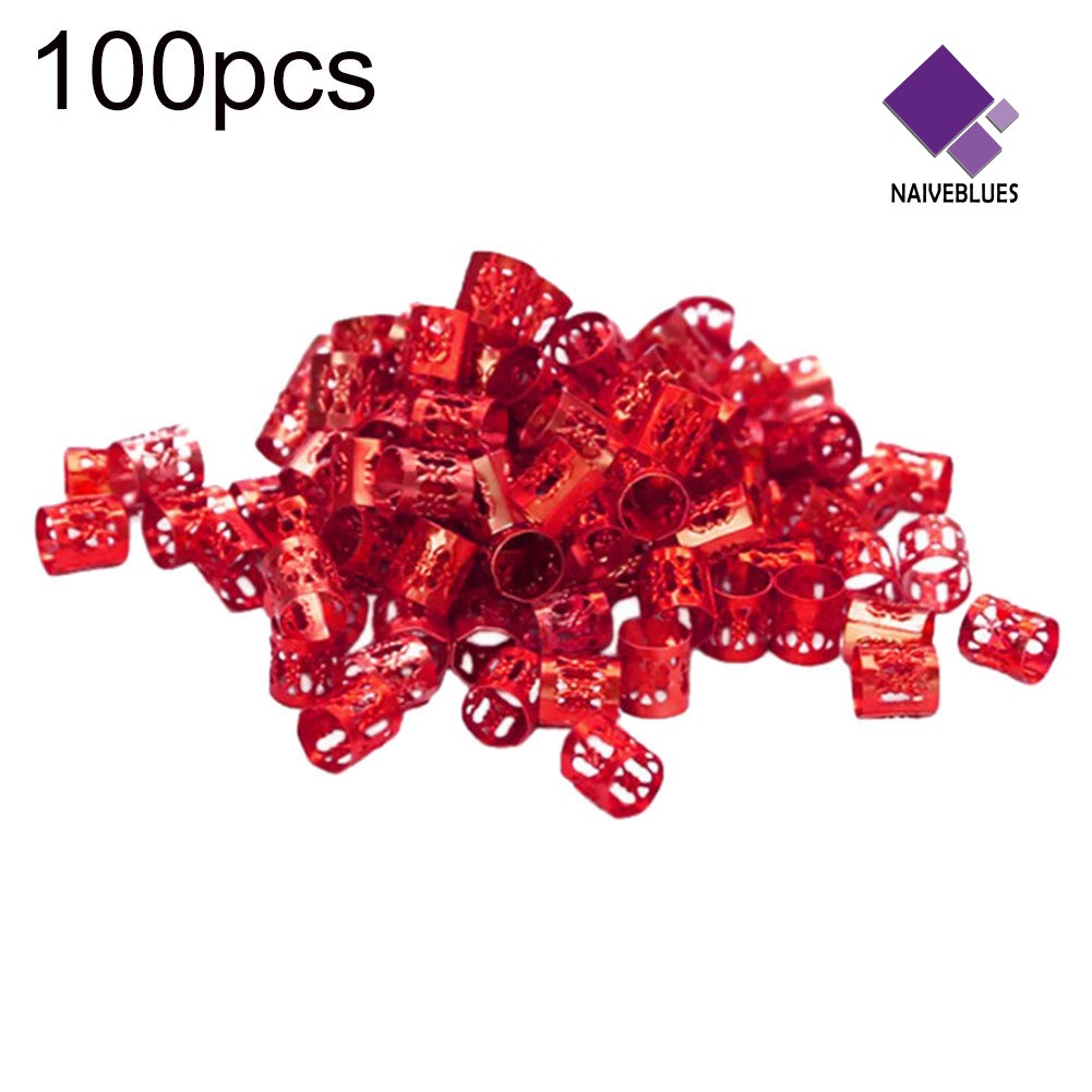 &lt; Naiveblues &gt; 100 Pcs Adjustable Kepang Rambut Manset Klip Rambut Gimbal Tabung Cincin Aksesoris