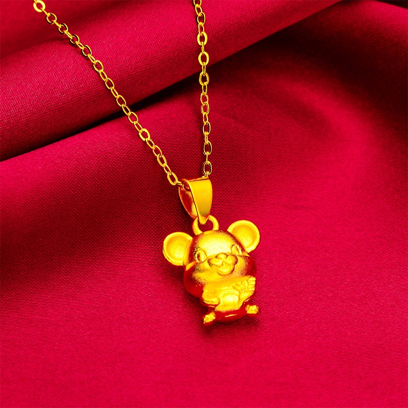 Goldkingdom Fashion Perhiasan 24K Bangkok Aksesoris Spot Lapis Emas Wanita Halus Kalung Wanita Kartun Mickey Mouse Liontin