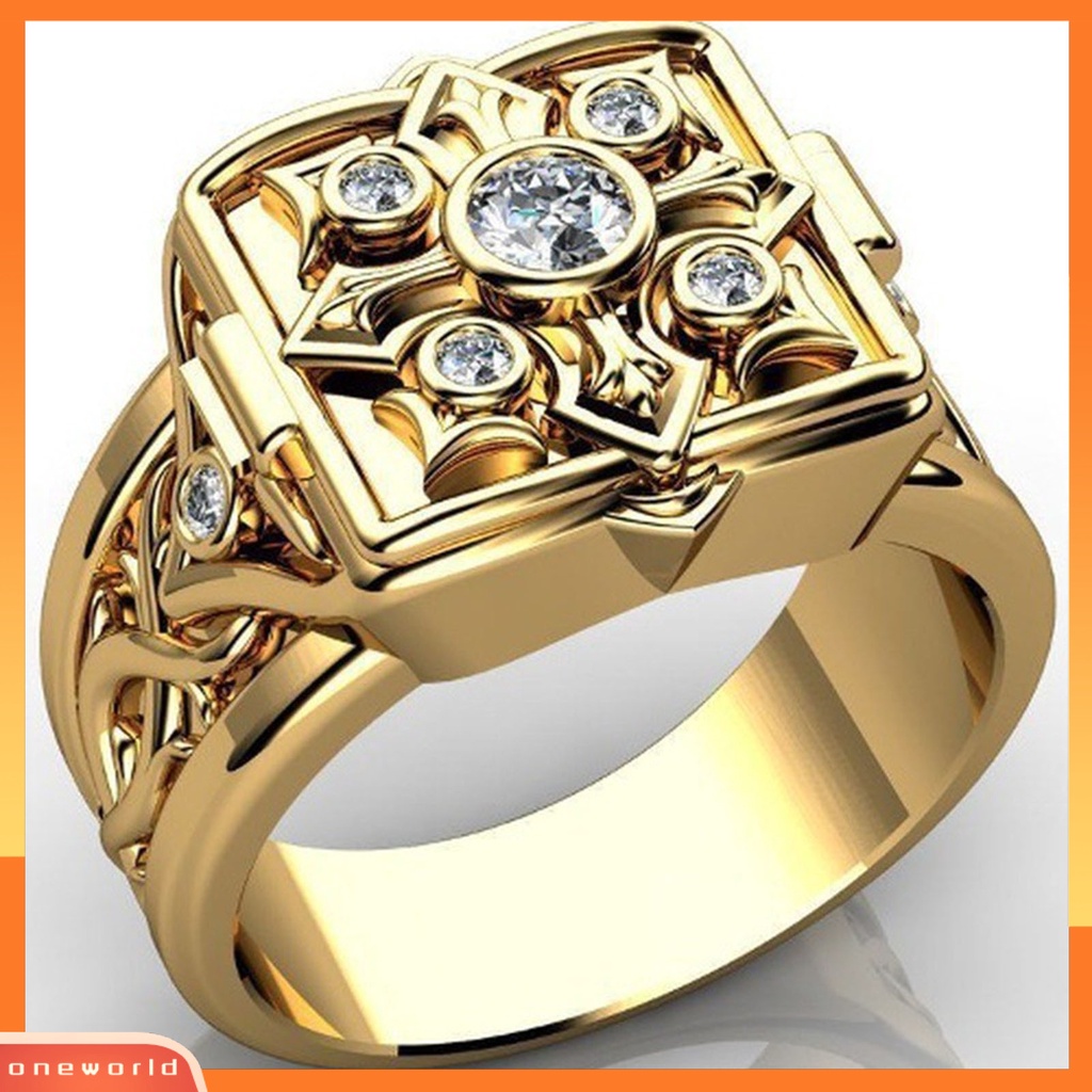 [EONE] Cincin Pria Bentuk Kotak Dengan Tutup Perhiasan Geometris Flip Flop Cincin Jari Hadiah Ulang Tahun