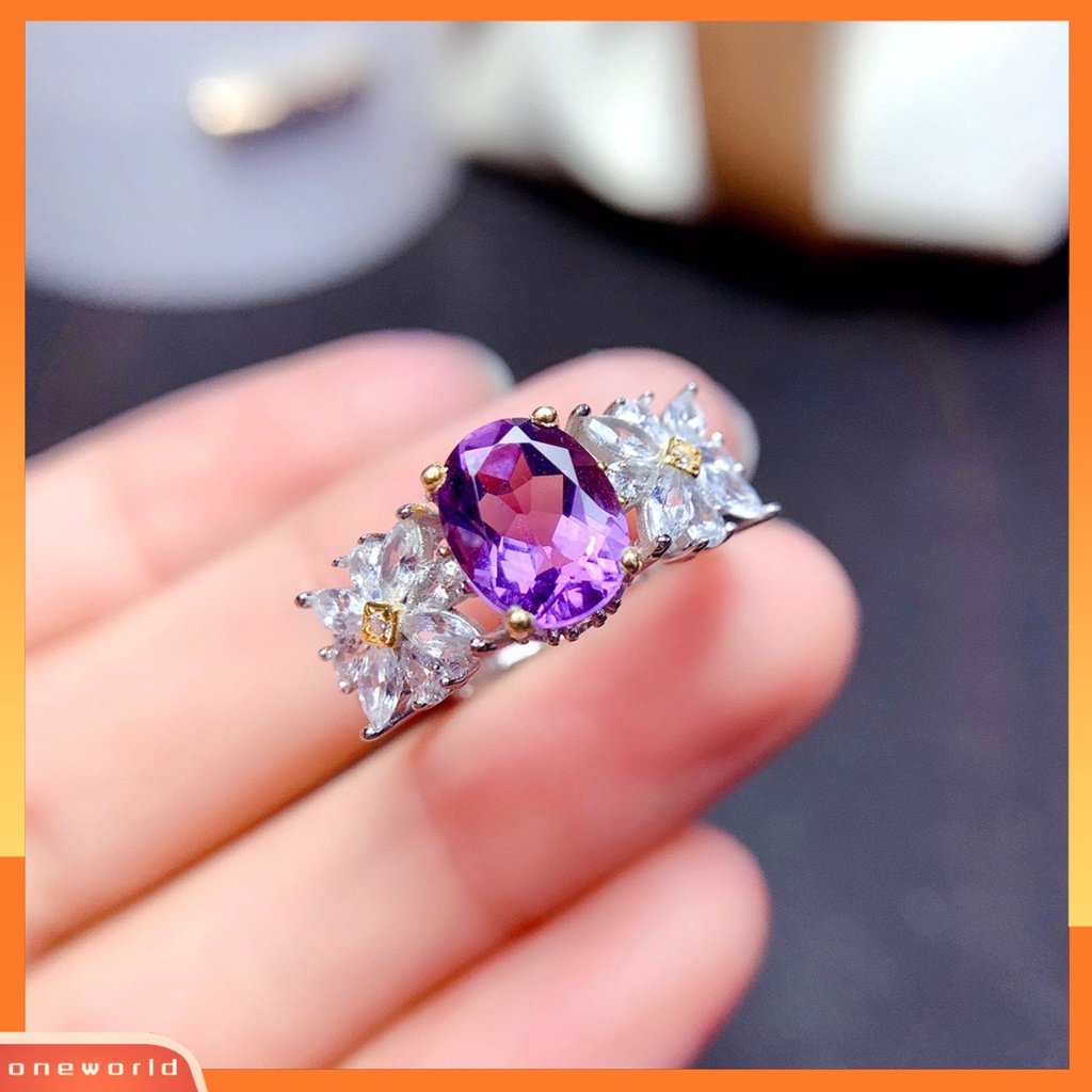 [EONE] Indah Wanita Cincin Dengan Bukaan Adjustable Kristal Imitasi Amethyst Jari Band Nikmat Pesta