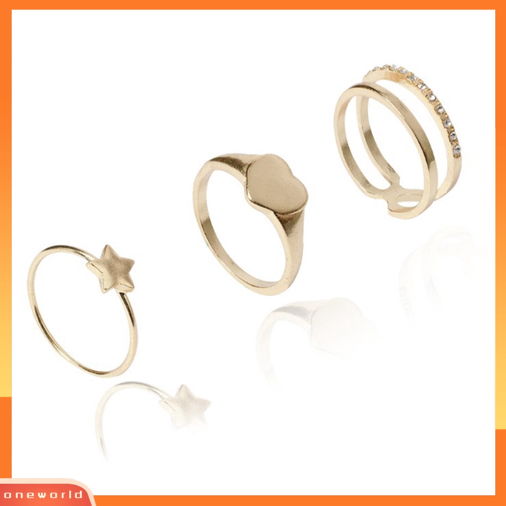 [EONE] 8 Pcs Cincin Jari Bintang Berujung Lima Berlian Imitasi Perhiasan Electroplating Geometris Cincin Hadiah Ulang Tahun