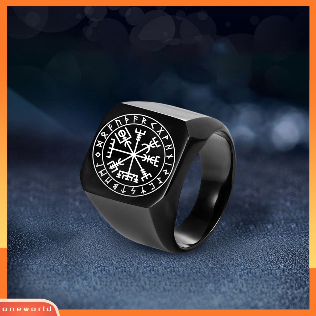 [EONE] Pria Cincin Rune Ukir Baja Titanium Punk Cincin Jari Persegi Hadiah Ulang Tahun