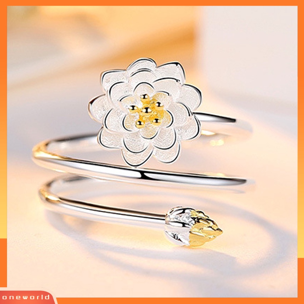 [EONE] Wanita Cincin Indah Halus Double-layer Lotus Shape Opening Adjustable Lady Circlet Gift