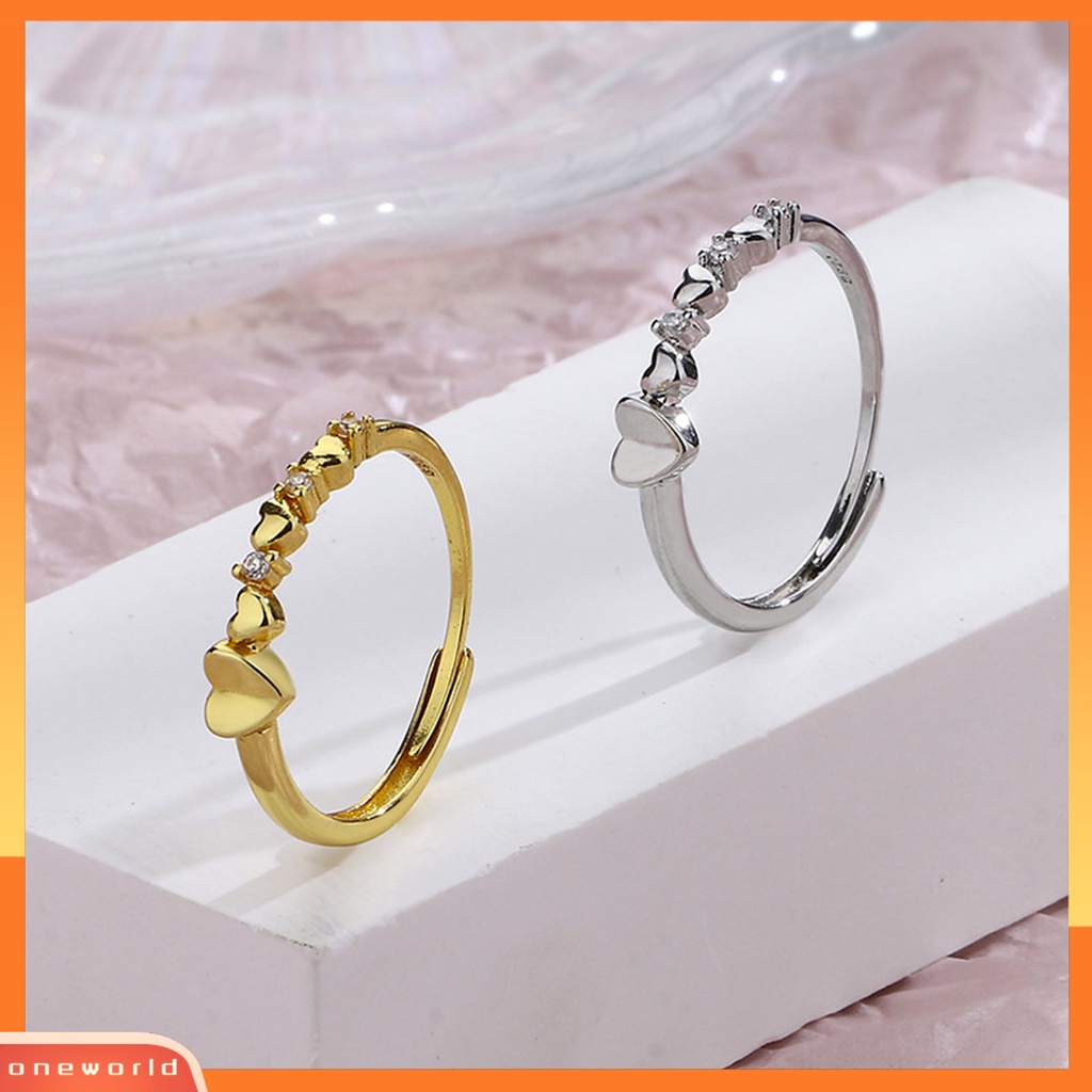[EONE] Wanita Cincin Adjustable Desain Pembukaan Berlian Imitasi Mengkilap Hias Geometris Cinta Hati Jari Cincin Pernikahan Band Perhiasan Hadiah Untuk Hari Kasih Sayang