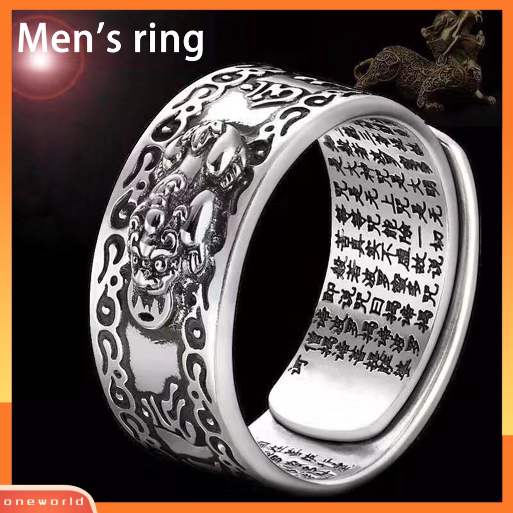 [EONE] Pria Cincin Gaya Retro Ukiran Sutra Karakter Hypoallergenic Adjustable Fashion Jewelry Cincin Jari Hewan Mitos Cina Untuk Pacaran
