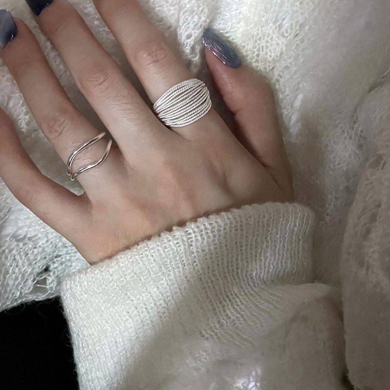 925 Sterling Silver Garis Unik Cincin Untuk Wanita Perhiasan Jari Cincin Adjustable Terbuka Vintage Untuk Pesta Hadiah Ulang Tahun