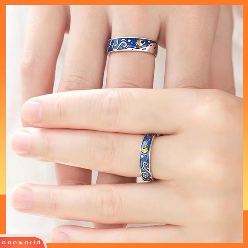[EONE] 1pc Lover Ring Simple Style Silver Plated Geometric Adjustable Opening Design Dress Up Hadiah Anniversary Pria Wanita Langit Berbintang Cincin Jari Pasangan Perhiasan Aksesori Busana