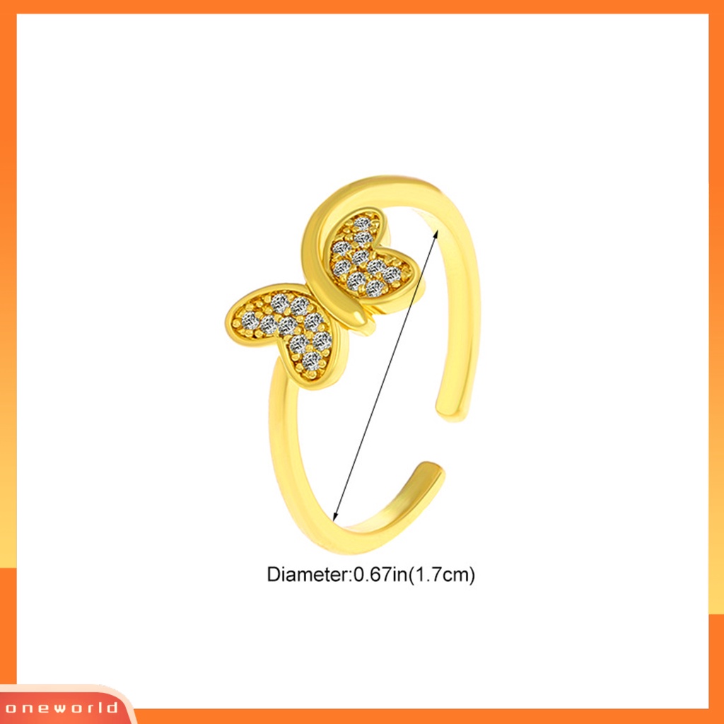 [EONE] Cincin Jari Adjustable Pengerjaan Halus Hias Geometris Berlian Imitasi Hias Bersinar Trendi Kupu-Kupu Terbuka Cincin Wanita Perhiasan