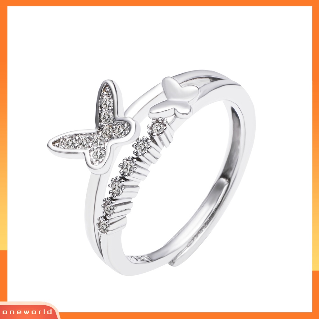 [EONE] Wanita Cincin Cahaya Mewah Berlian Imitasi Mengkilap Kupu-Kupu Dekorasi Cubic Zirconia Adjustable Dress Up Temperamen Berkilau Elektroplating Terbuka Cincin Perhiasan Aksesori