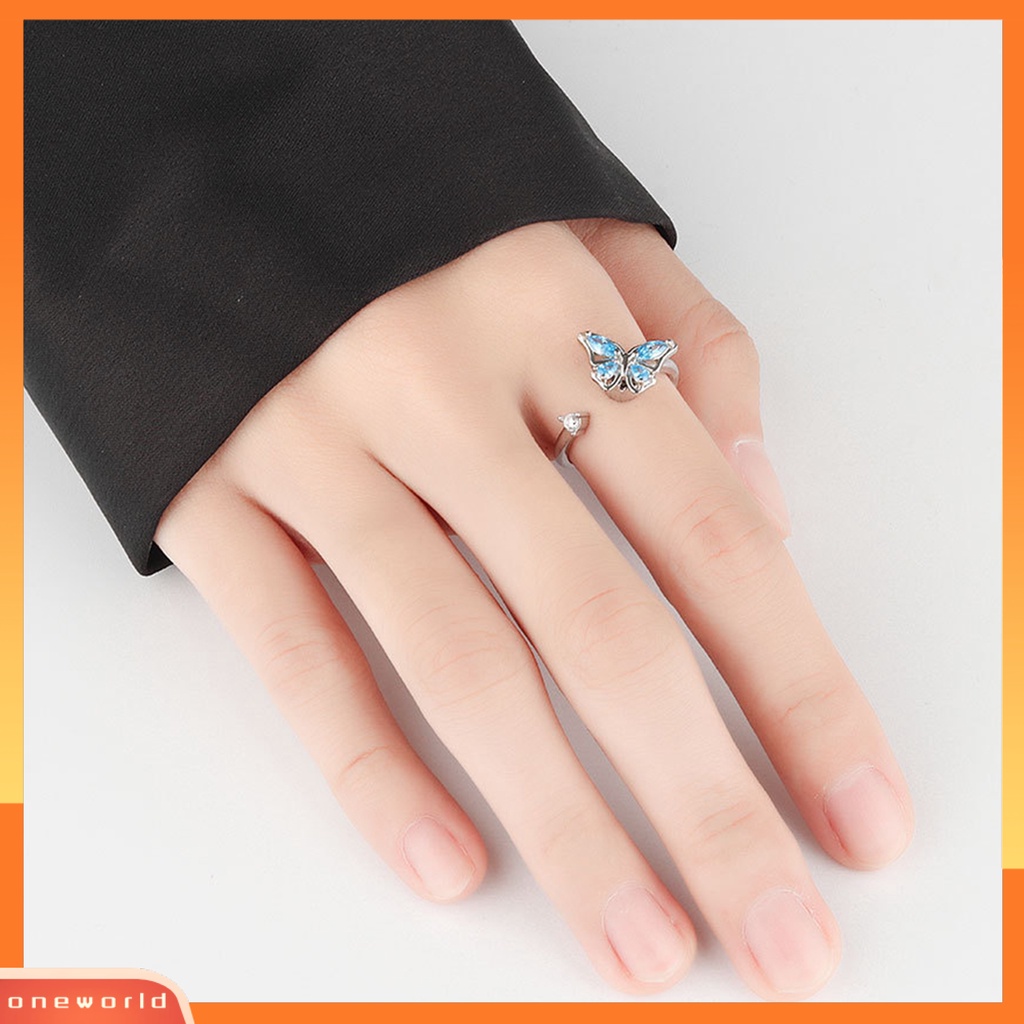 [EONE] Cincin Jari Geometris Menawan Niche Electroplating Opening Dekorasi Tidak Luntur Diputar Kupu-Kupu Terbuka Cincin Wanita Perhiasan