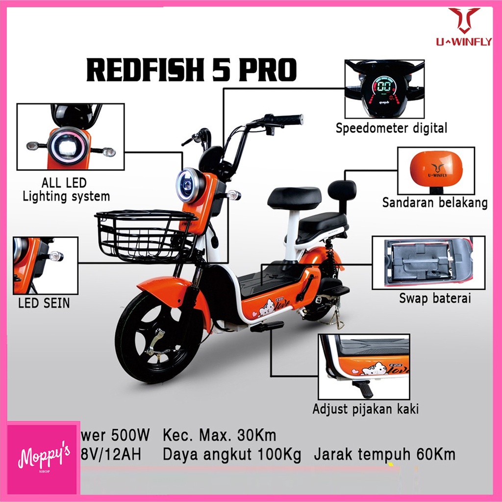 SEPEDA LISTRIK UWINFLY REDFISH 5 PRO / PLUS GARANSI RESMI