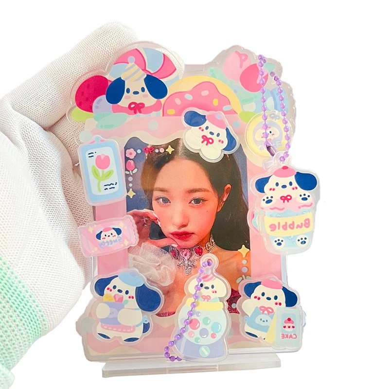 Puppy Lucu Bingkai Foto Akrilik Kartun DIY 3inch Tempat Kartu Desktop Display Frame Idol Photocard Pelindung Case