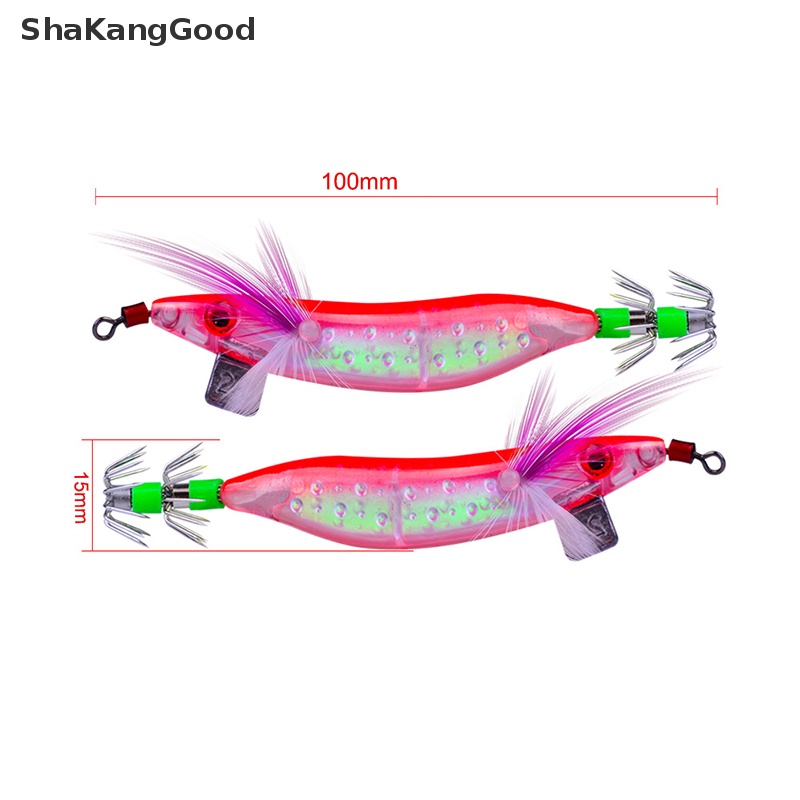 Skid 5Pcs/Lot Malam Bercahaya Cumi Jig 10cm Kaitan Udang Kayu Udang Umpan Warna SKK