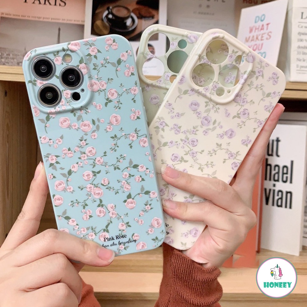 IPHONE Ins Korea Biru Ungu Rose Phone Case Kompatibel Untuk Iphone14 13 12 11 Pro Max14 Plus Lucu Kartun Seni Lembut Cover Pelindung