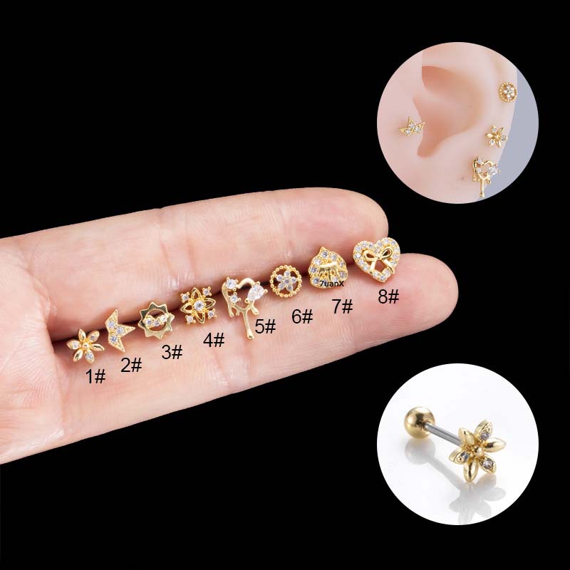 1biji Anting Stainless Steel 20Gauge Helix Tragus Tindik Anting Tulang Rawan Warna Emas Perak Herat Bentuk Mahkota