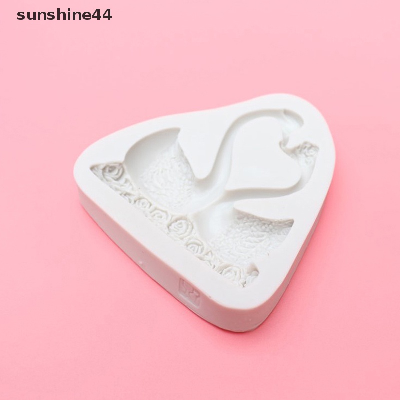 Sunshine Couple Bentuk Angsa Cetakan Fondant Silikon Dekorasi Kue Baking Mold Alat Dapur ID