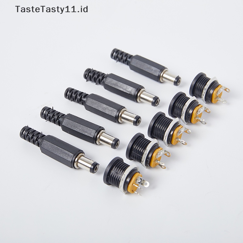 Tastetasty 5pcs Male Plug+5pcs DC022 Socket Female Jack Screw Nut Panel Mount Konektor 5.5 * 2.1mm DC 12V.