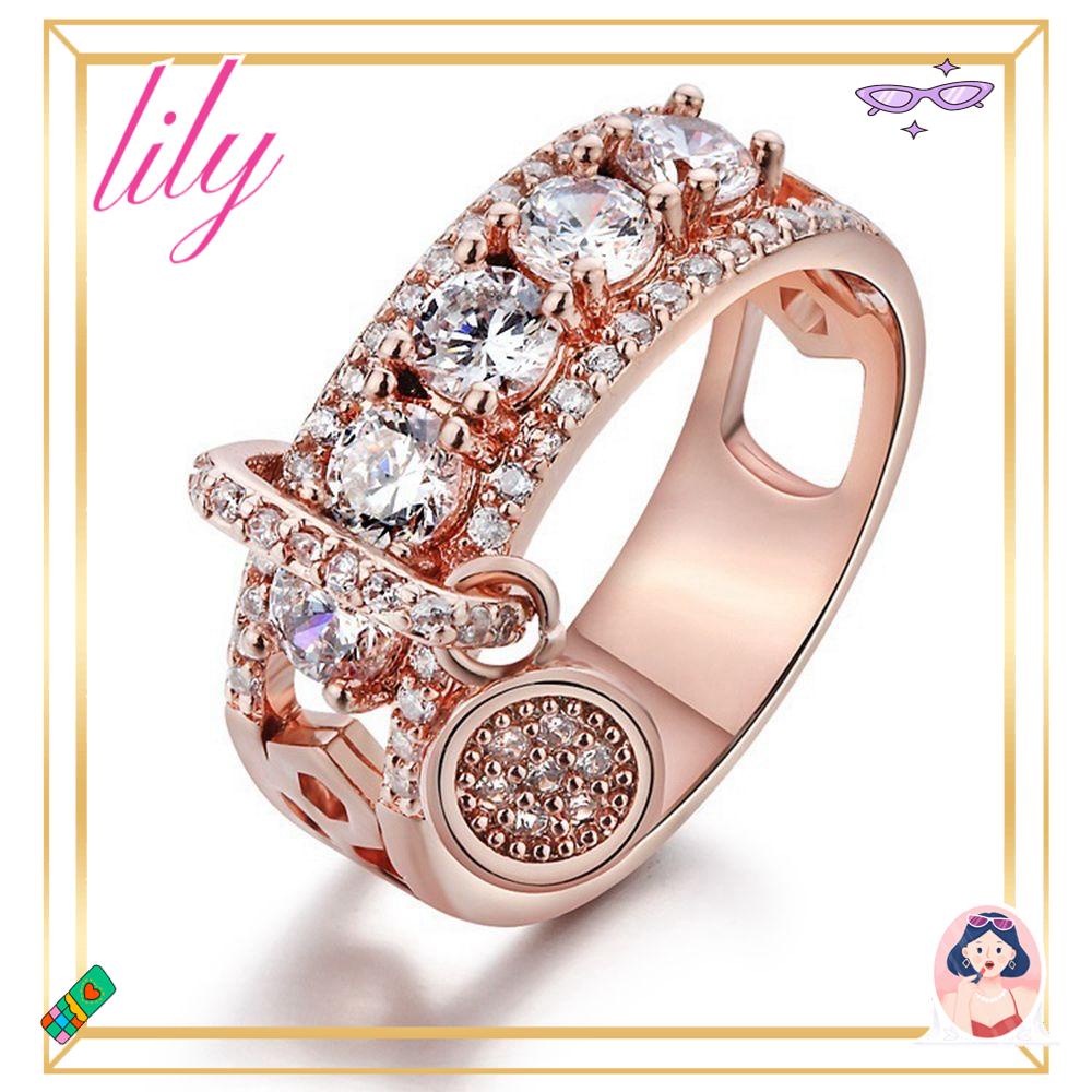 Cincin Tunangan LILY Kristal Anniversary Vintage Berkilau AAA Zircon