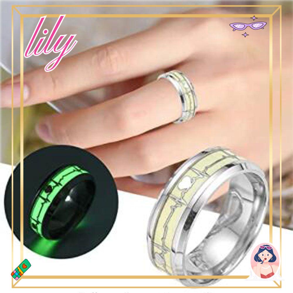 Lily Dark Luminous Ring Perhiasan Pernikahan Stainless Steel Hadiah Hari Valentine Cincin Bercahaya