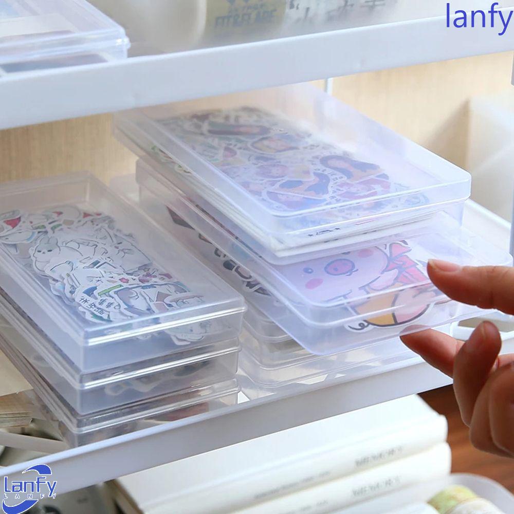 Lanfy Kotak Penyimpanan Stiker Kantor Pensil Case Klasifikasi Desktop Art Tool Case Transparan Storage Box Sticker Tape Container