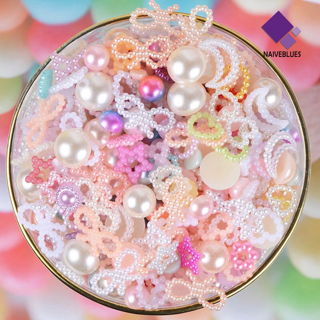 [naiveblues] 50g Mutiara Dekorasi Busur/Cinta Hati/Bintang Mutiara Imitasi DIY Nail Art Charms Case Decoration