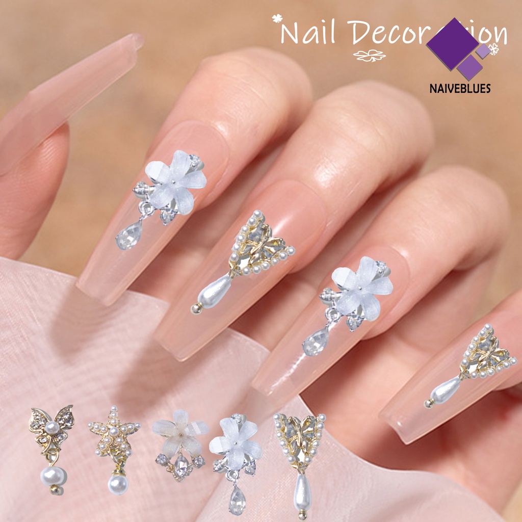 [naiveblues] 3 Pcs Kuku Pentagram Dekorasi Shiny Efek 3D Gloss Mini Kupu-Kupu Imitasi Liontin Lima-Kelopak