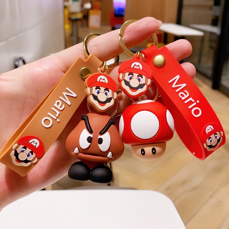 Super Mario Bros Tokoh Anime Yoshi Louis Jamur 15Styles PVC Gantungan Kunci Tas Keyring Ornamen Aksesoris Mainan Anak