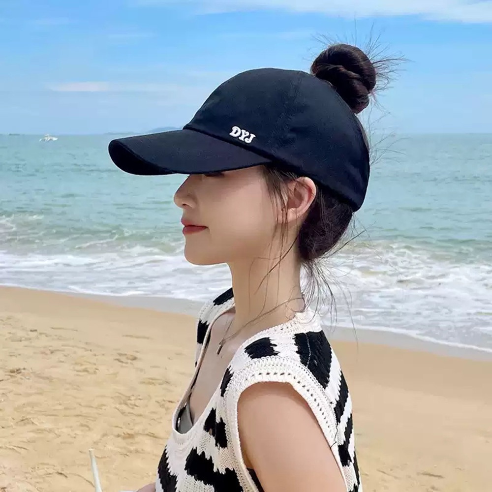 Korea Adjustable Surat Topi Baseball Wanita Musim Panas Tinggi Ponytail Kosong Atas Topi Tabir Surya Luar Ruangan