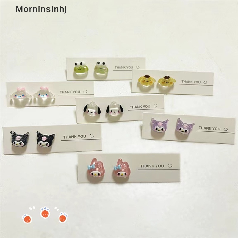 Anting Mornin Sanrio Kuromi Cinnamoroll My Melody Pompompurin Plastik Harajuku Style Earrings Set Kawaii Lucu Lembut Gadis Anting Mini id