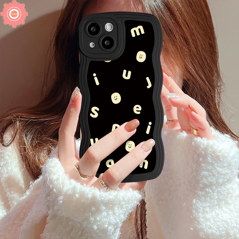 Casing Pasangan Untuk Realme C53 C33 C35 C20 5 10 9i 6i 8Pro 7 9 Pro+C55 C12 C15 C25Y C11 C21Y 7i 8 5s 8i 5i C25 C30 C25s C3 C1 C2 C17 C20A Alfabet Kartun Sederhana Smile Wavy Casing Edge