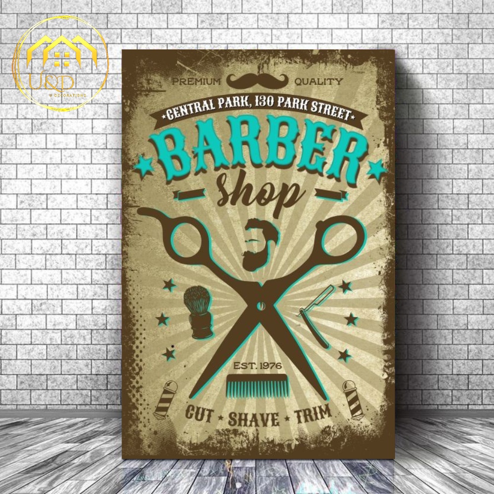POSTER KAYU BARBERSHOP - POSTER BARBERSHOP - FOTO BARBERSHOP - POSTER KAYU - HIASAN DINDING - UKURAN