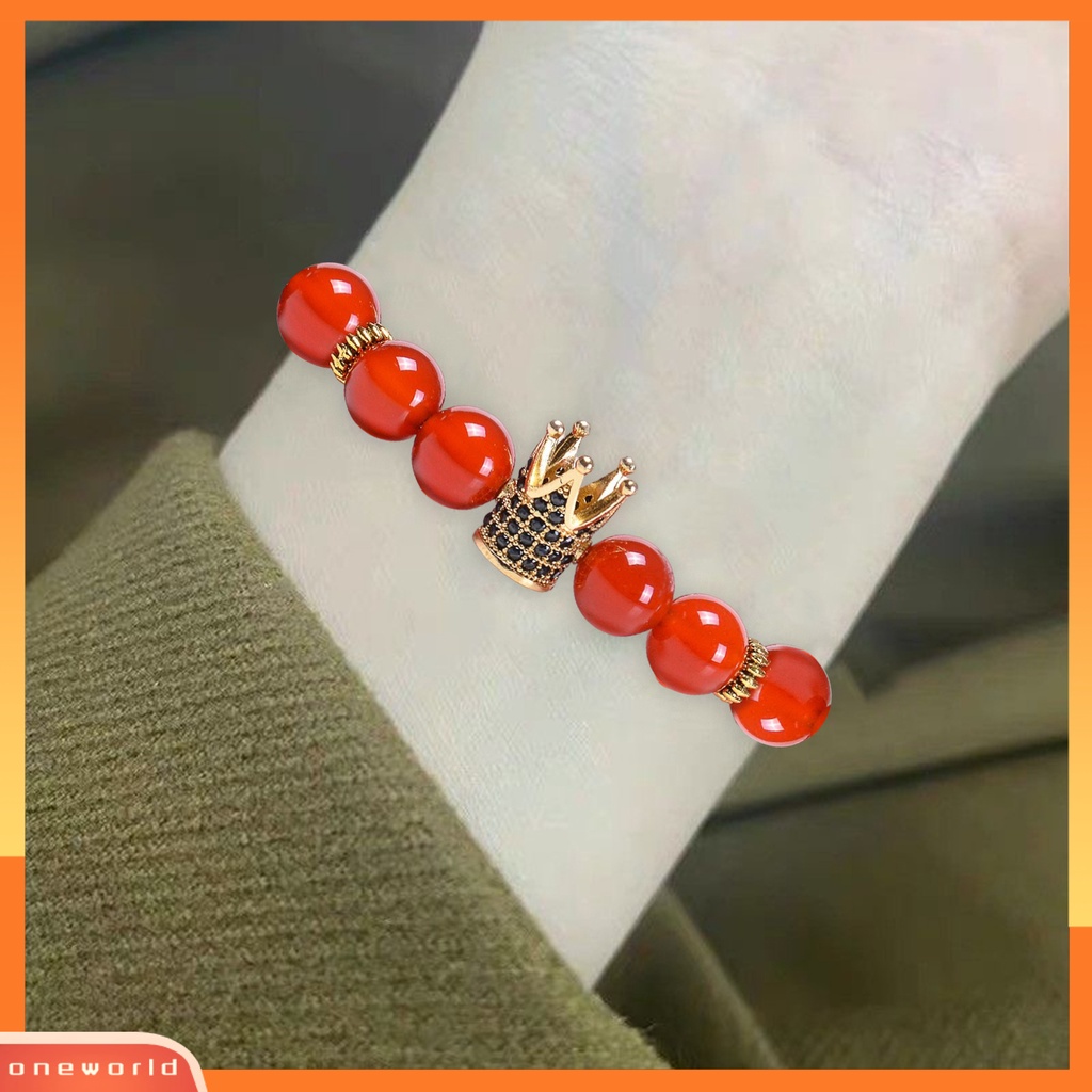 [EONE] Pria Gelang Manik-Manik Mahkota Liontin Batu Alam Hexagon Pesona Hias Warna Kontras Unisex Adjustable Wanita Gelang Hadiah