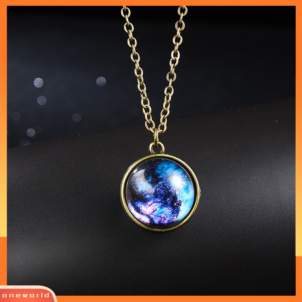 [EONE] Liontin Kalung Kepribadian Dua Sisi Glow in The Dark Vintage Colorful Galaxy Bola Kaca Kalung Perhiasan Aksesori