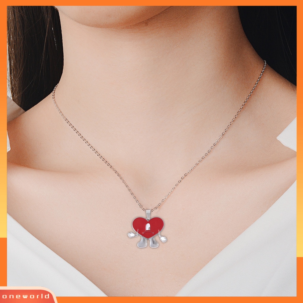 [EONE] Liontin Kalung Pribadi Berbentuk Hati Rantai Salib Geometris Electroplating Leher Ornamen Colorfast Bad Bunny Heart Necklace Perhiasan Aksesori