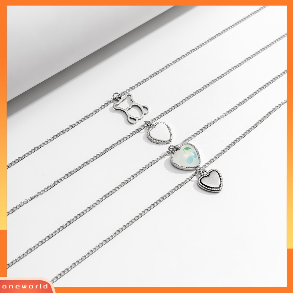 [EONE] 4 Pcs Wanita Kalung Jas Liontin Rantai Multi-layer Kepribadian Berdandan Anti Karat Indah Elektroplating Kalung Perhiasan Aksesoris