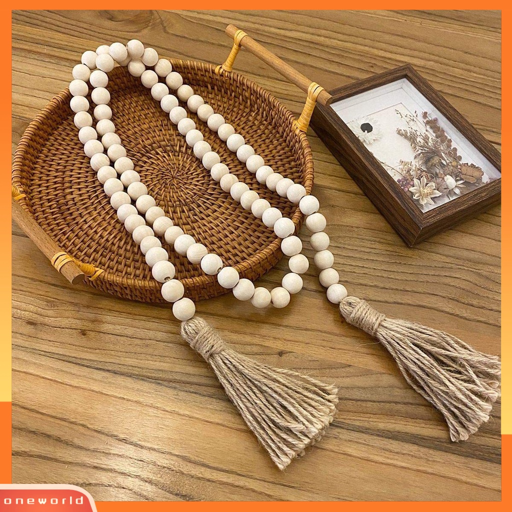 [EONE] Manik Liontin Manik-Manik Bulat Tali Rami Buatan Tangan Rustic Bohemia DIY Manik Kayu Jumbai Ornamen Perlengkapan Ruang Tamu