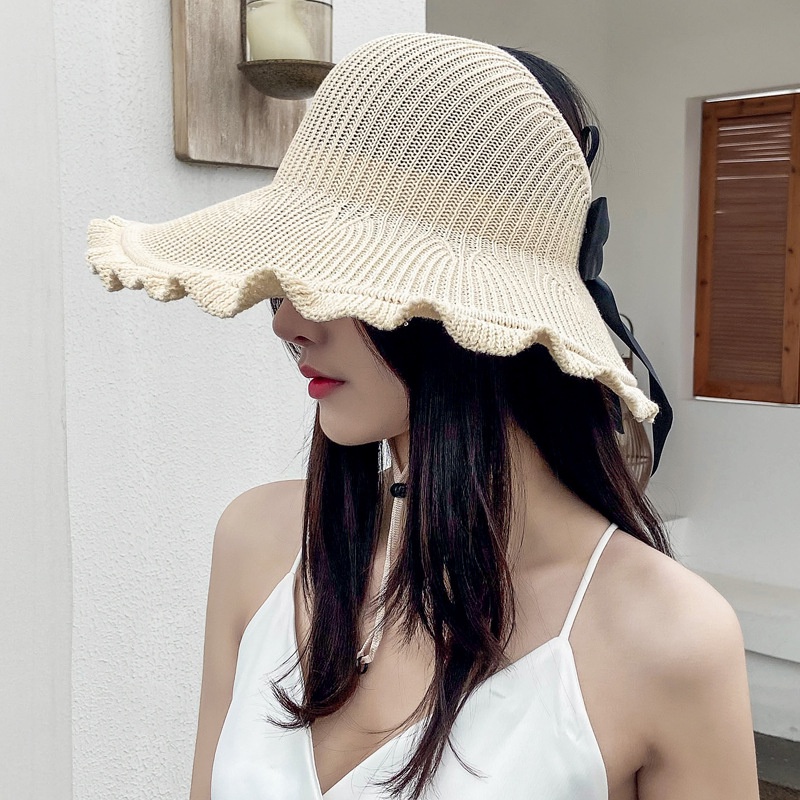 Tepi Gelombang Kosong Atas Perempuan Musim Panas Kerai Topi Lipat Besar brim straw hat