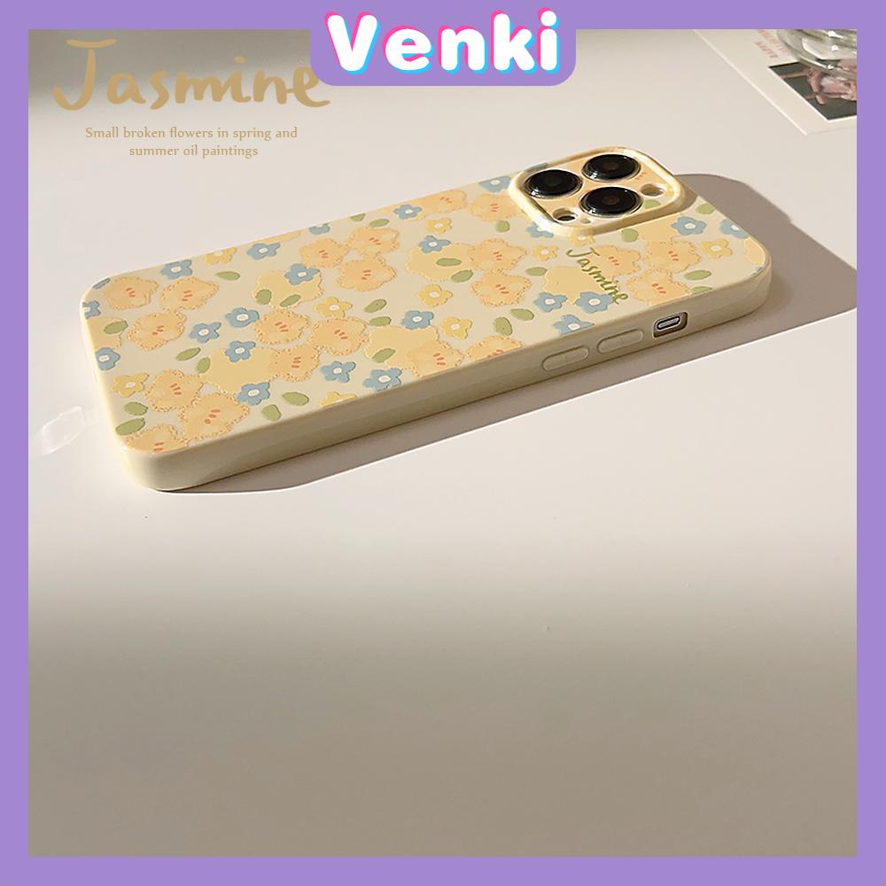 VENKI - For iPhone 11 iPhone Case Yellow Glossy Film TPU Soft Case Shockproof Phase Cover Protection Small Floral Compatible with iPhone 14 13 Pro max 12 Pro Max xr xs max 7 8Plus