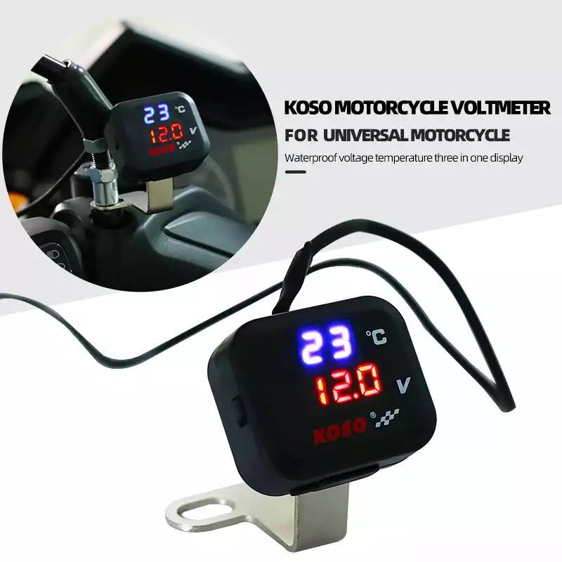 Voltmeter Koso 3 In 1 USB Charger Universal SEMUA MOTOR Anti Air Original Termometer Digital Jam Suhu Tegangan Aki Vario Pcx Ninja Cbr Vixion Scoopy Cb Gl Rx King R25