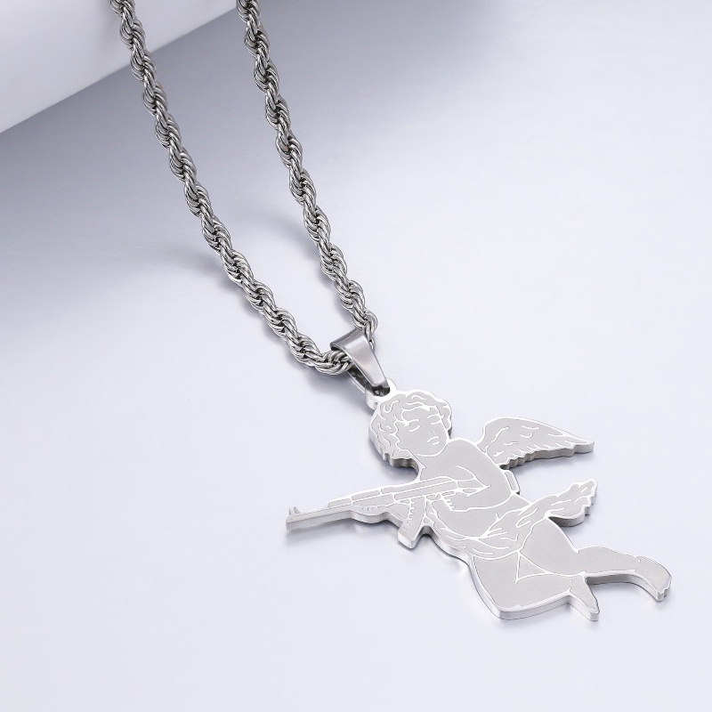 Z H Perhiasan Emas 18K 24K Gold S925 Perak Vintage Punk Guardian Angel Pendant Pria Dan Wanita Fashion Anti Karat Roda Takdir Kalung Hip Hop Aksesoris Pesta