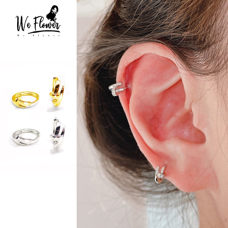 We Flower Chic s925 Perak Geometris Kuku Hoop Anting Untuk Wanita Pria Minimalis Lingkaran Bulat Anting-Anting Sederhana Fashion Telinga Perhiasan Aksesoris