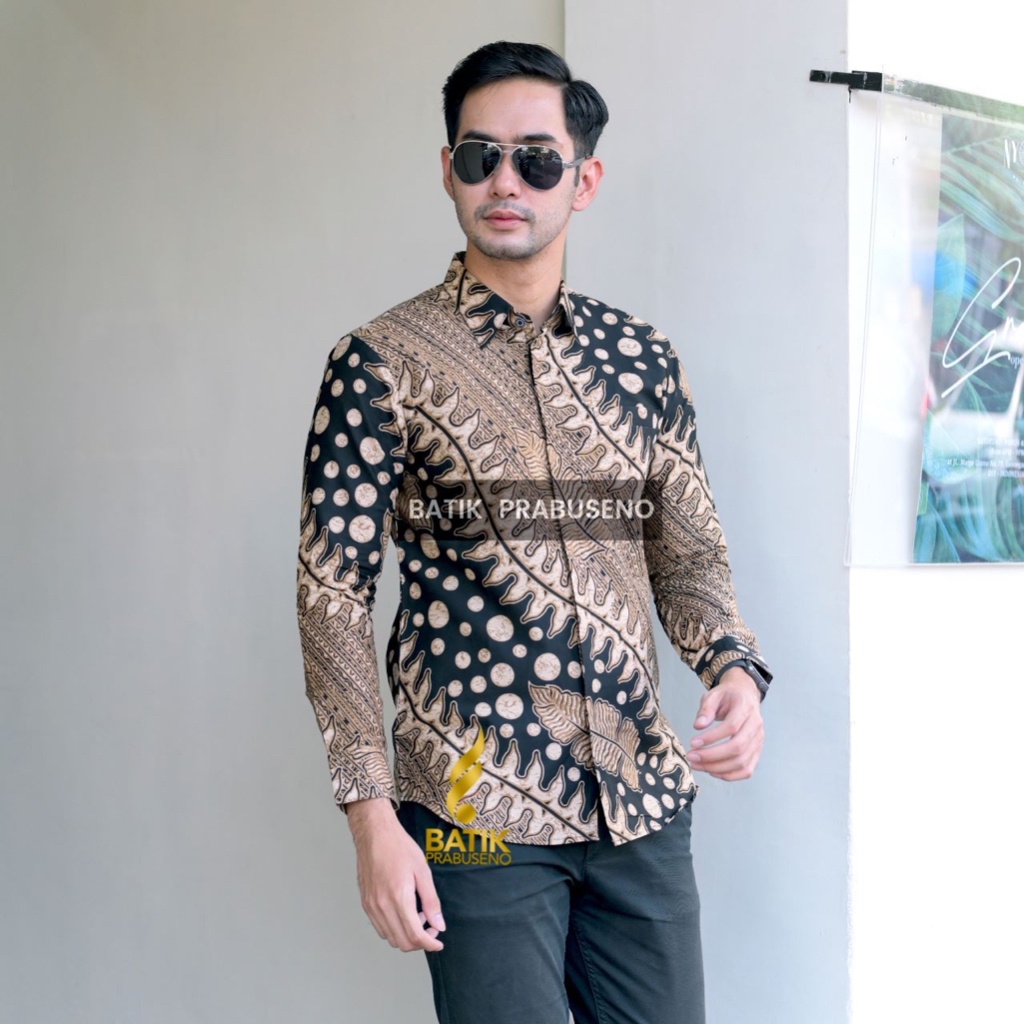 HANGARSA Kemeja Batik PRABUSENO Original 100% Katun Asli Pria Lengan Panjang Printing Slimfit Lapis 