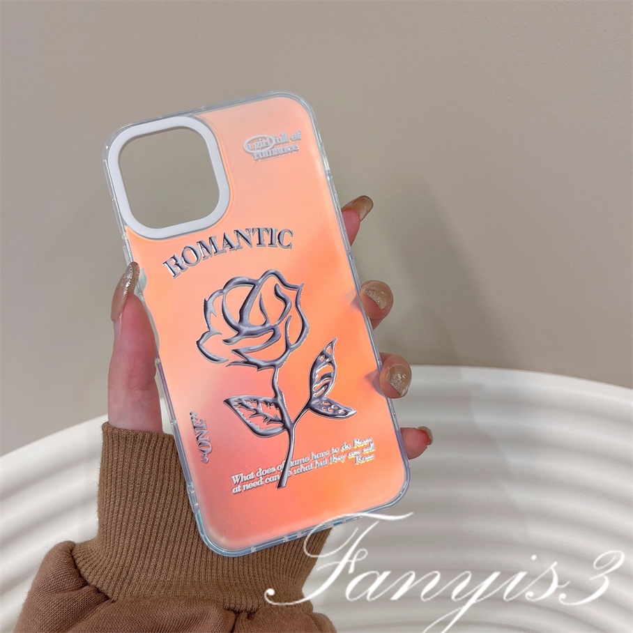 Compatible For IPhone 14 13 12 11 Pro Max X XR Xs Max 8 7 Plus SE 2020 Kompatibel Untuk Simple Sketch Roses IMD Laser Gradient Phone Case TPU Lembut Shockproof Cover Pelindung