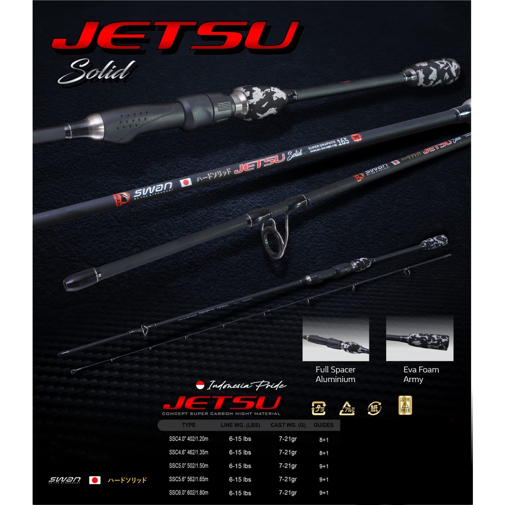 Joran Pancing Swan Jetsu JS 120cm - 180cm / 8-17lbs (10 Marit) Carbon Solid Lentur - Engkus Fishing