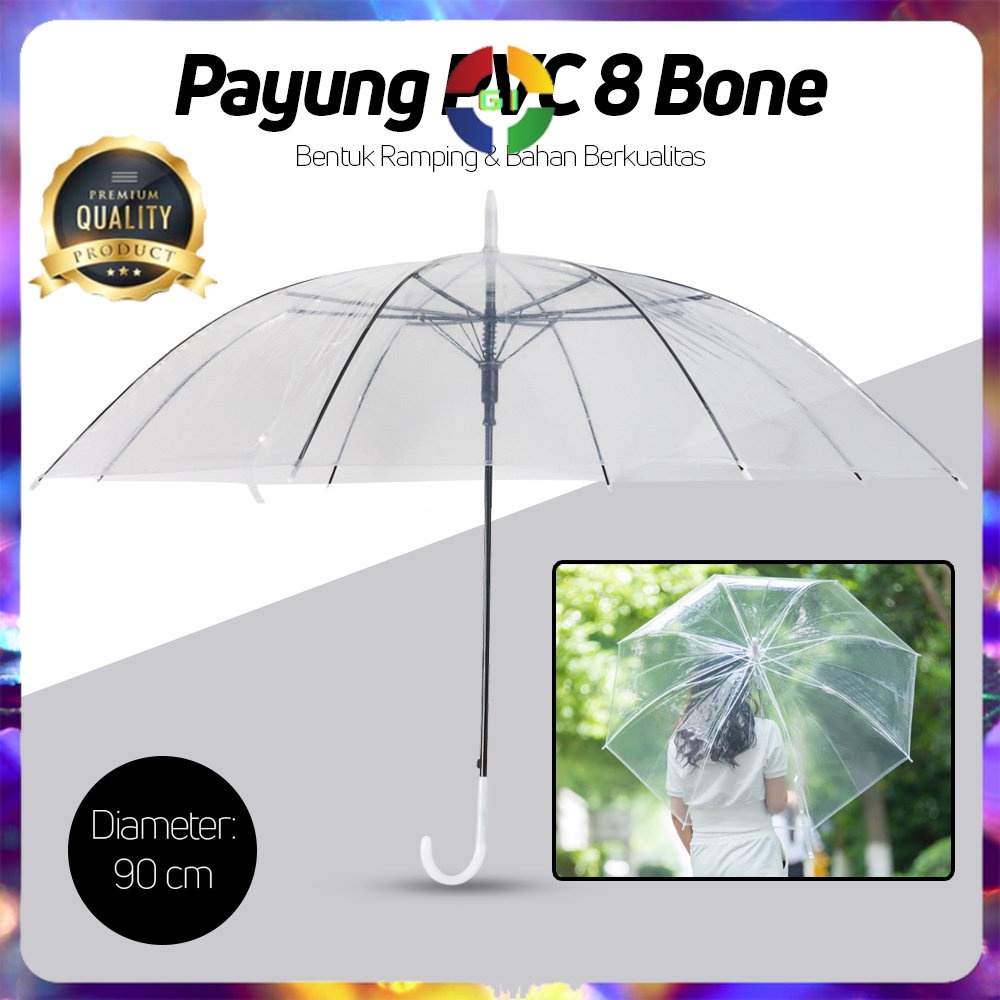 Payung PVC Transparan 8 Bone 90 cm Transparent