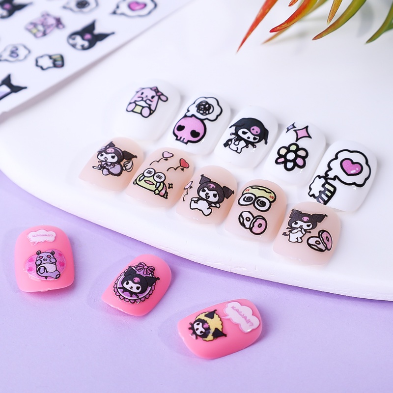 [Unggulan] 1lembar Kartun Lucu Kuromi Melody Nail Stiker 3D Sanrio Anime Nail Adhesive Tape Transfer Air Nail Decal Manicure Art Dekorasi Alat Makeup Kuku