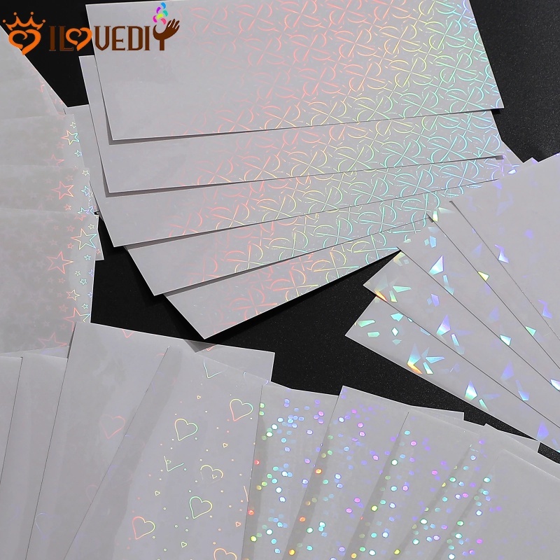 5 Pcs Transparan Goo Card Laser Film Stiker Warna-Warni Reflektif Stiker DIY Pola Dekoratif Buku Pegangan Bahan Stiker Ins Stiker Bahan S Kreatif PVC Tahan Air