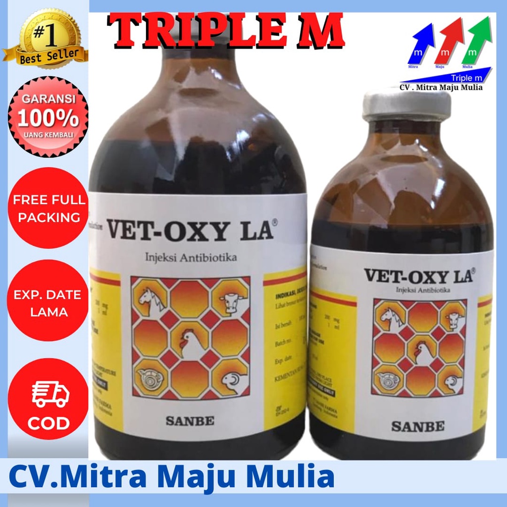 VET OXY LA Vol 50 ml &amp; 100 ml Obat Antibiotik Hewan Long Acting Sanbe