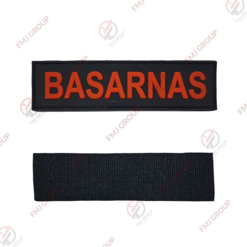 Patch Rubber Emblem BASARNAS / Tulisan BASARNAS Dasar Hitam Huruf Oren