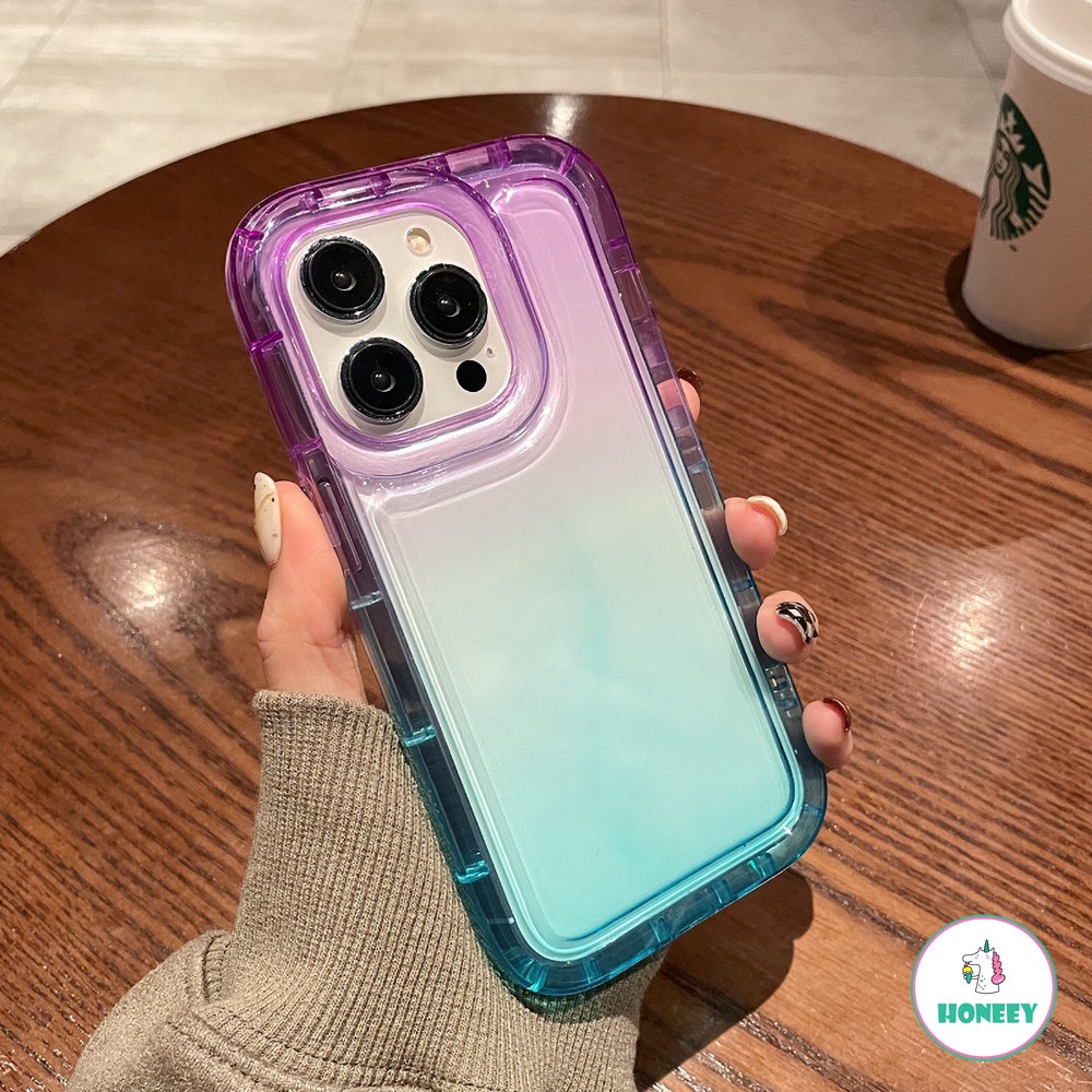 IPHONE Gradient Air Cushion Shockproof Phone Case Kompatibel Untuk Iphone11 14 12 13 Pro Max 14 Pro Silikon Pelindung Bumper Clear Cover